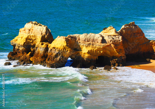 View of Praia dos Careanos beach in Portimao, Algarve, Portugal photo