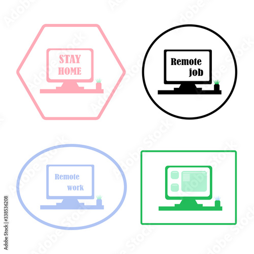 Flat icons, stay home icon, flat illustration, remote work, isolated icon, illustration for article, job search. Monochromatic icons for website, web design