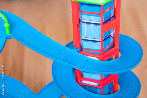 detail of fun and colorful garage for children's toy cars