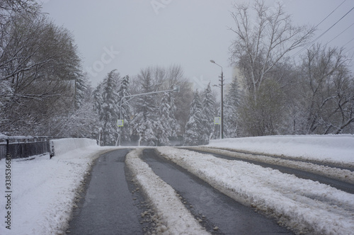 road not cleared of snow after heavy snowfall