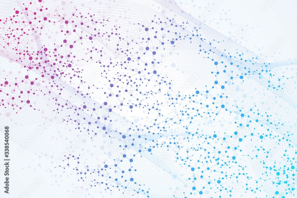 Obraz premium Structure molecule and communication. Dna, atom, neurons. Scientific concept for your design. Connected lines with dots. Medical, technology, chemistry, science background. Vector illustration.