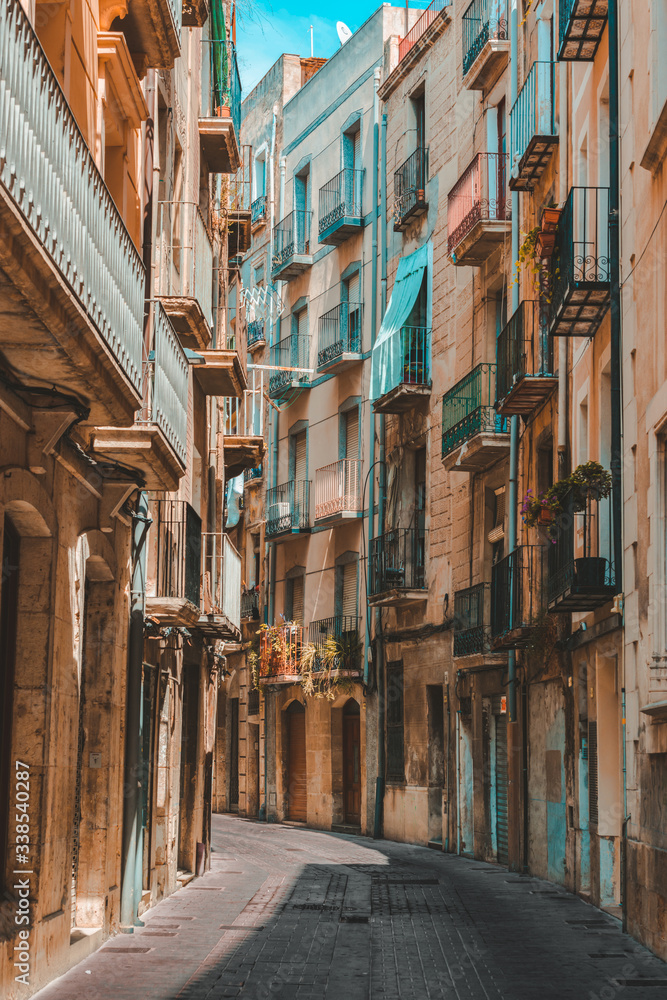 Narrow street in old Tortosa, Spain
