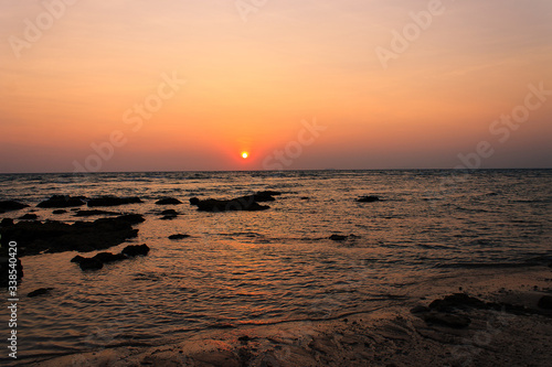 Amazing beautiful wide orange colorful sunset in Thailand Ko Lanta Island