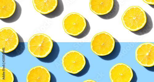 Fresh yellow lemons overhead view - flat lay