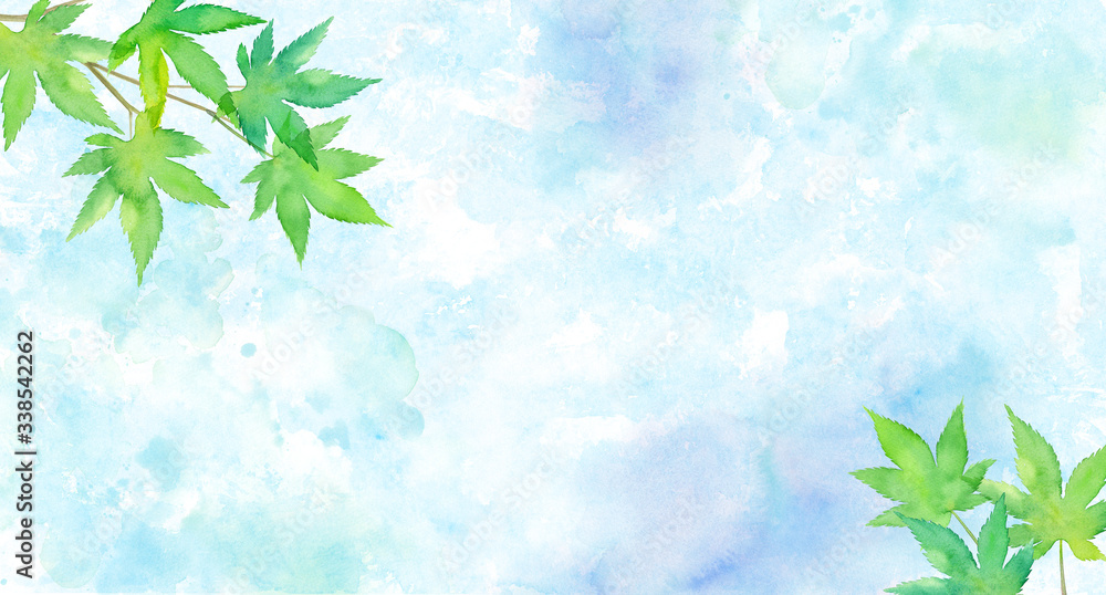新緑のモミジと水面で構成した夏のイメージ背景 水彩イラスト Stock Illustration Adobe Stock 新緑のモミジと水面で構成した夏のイメージ背景 水彩イラスト Stock Illustration Adobe Stock