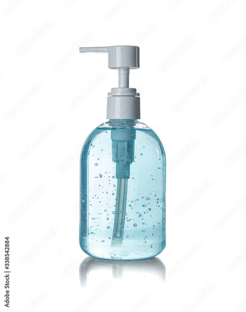 Bottle of hand sanitizer, antimicrobial liquid gel isolated on white background Bottle of hand sanitizer, antimicrobial liquid gel isolated on white background