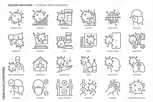 Coronavirus related  square line vector icon set for applications and website development.