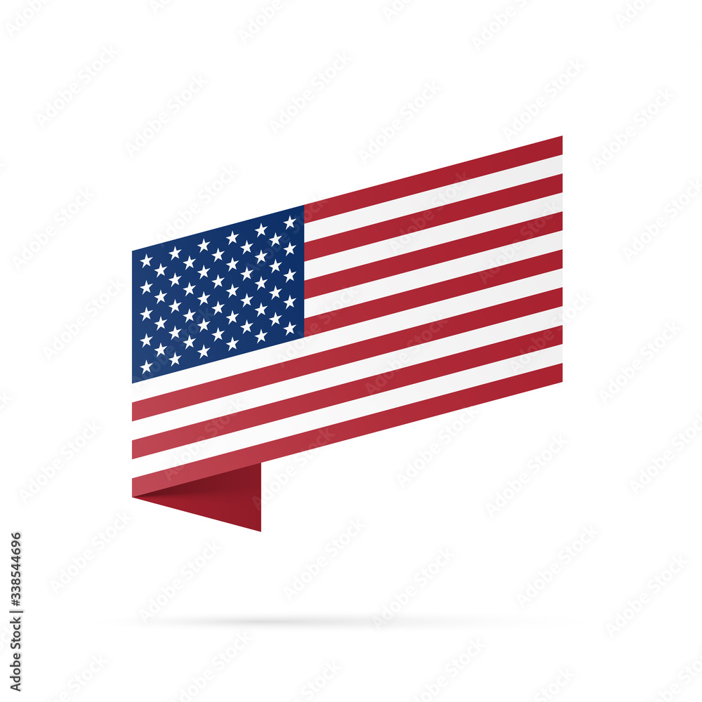USA flag state symbol isolated on background national banner. Greeting card National Independence Day of the United States. Illustration banner with realistic state flag of America. USA flag state symbol isolated on background national banner. Greeting card National Independence Day of the United States. Illustration banner with realistic state flag of America.