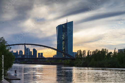 River with bridge background and buildings in Frankfurt