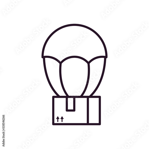 fast delivery concept, parachuter with box icon, line style