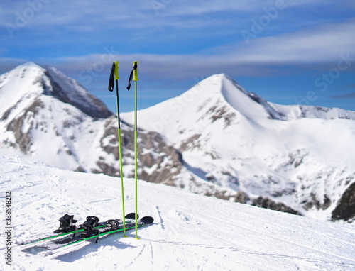 Skis at the top of the mountain