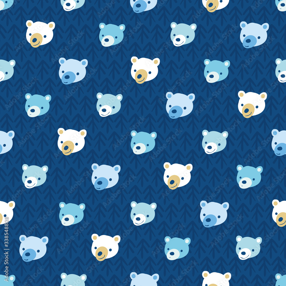 Obraz premium Bears seamless vector pattern in blue colors. Cildish surface print design. For nursery fabrics, greeting cards, wrapping paper, scrapbooking, and packaging.