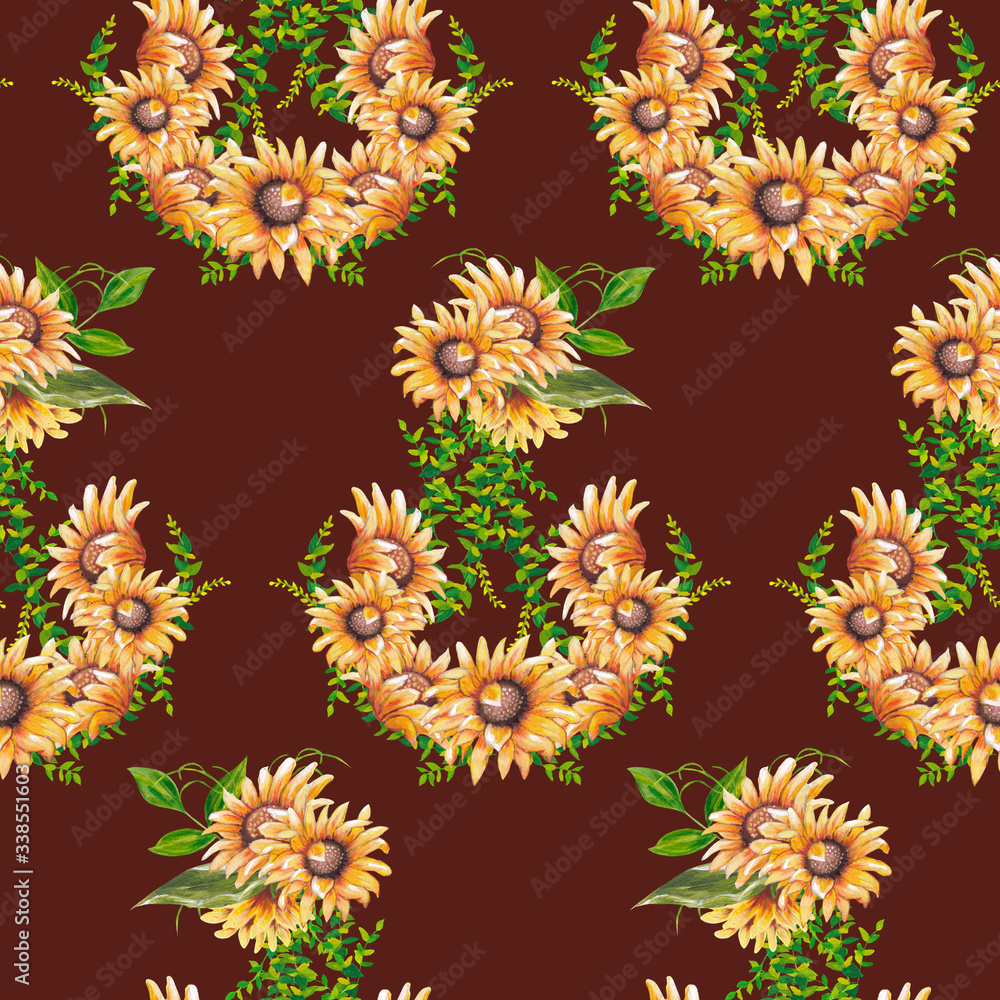 watercolor sunflowers in a seamless pattern design