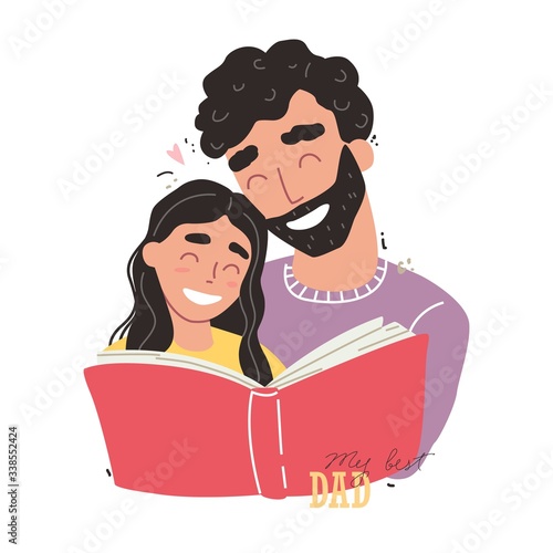 Father reading a book to his daughter. Happy loving family and Fathers Day.