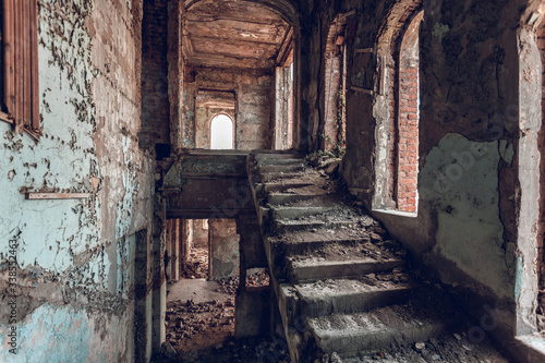 Abandoned red brick building in Poti, Georgia.