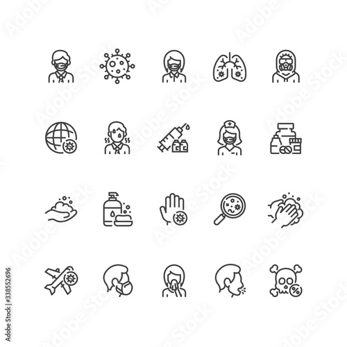 Set of coronavirus icons in line style. For your design, logo. Vector illustration.