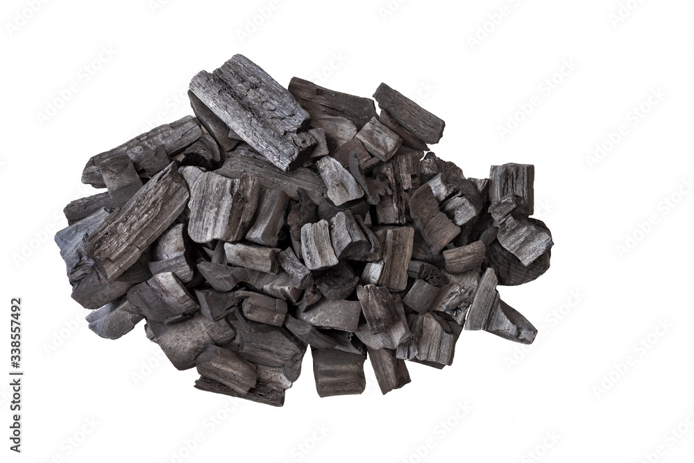 wood charcoal isolated on white background