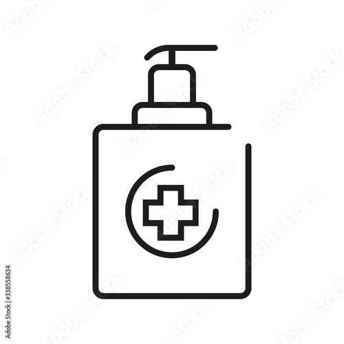 Hand sanitizer. Disinfector icon. Coronavirus Covid-19 prevention. Virus protection. Antibacterial liquid. Vector illustration. EPS 10