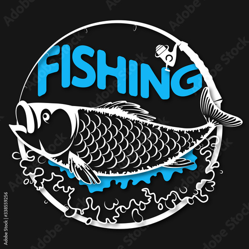 Fish on blue waves symbol for sport fishing