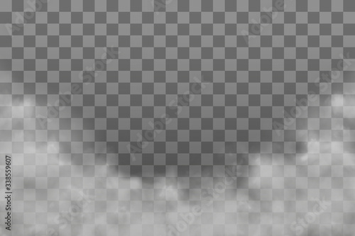 White fog texture isolated on transparent background. Steam special effect. Realistic vector fire smoke or mist