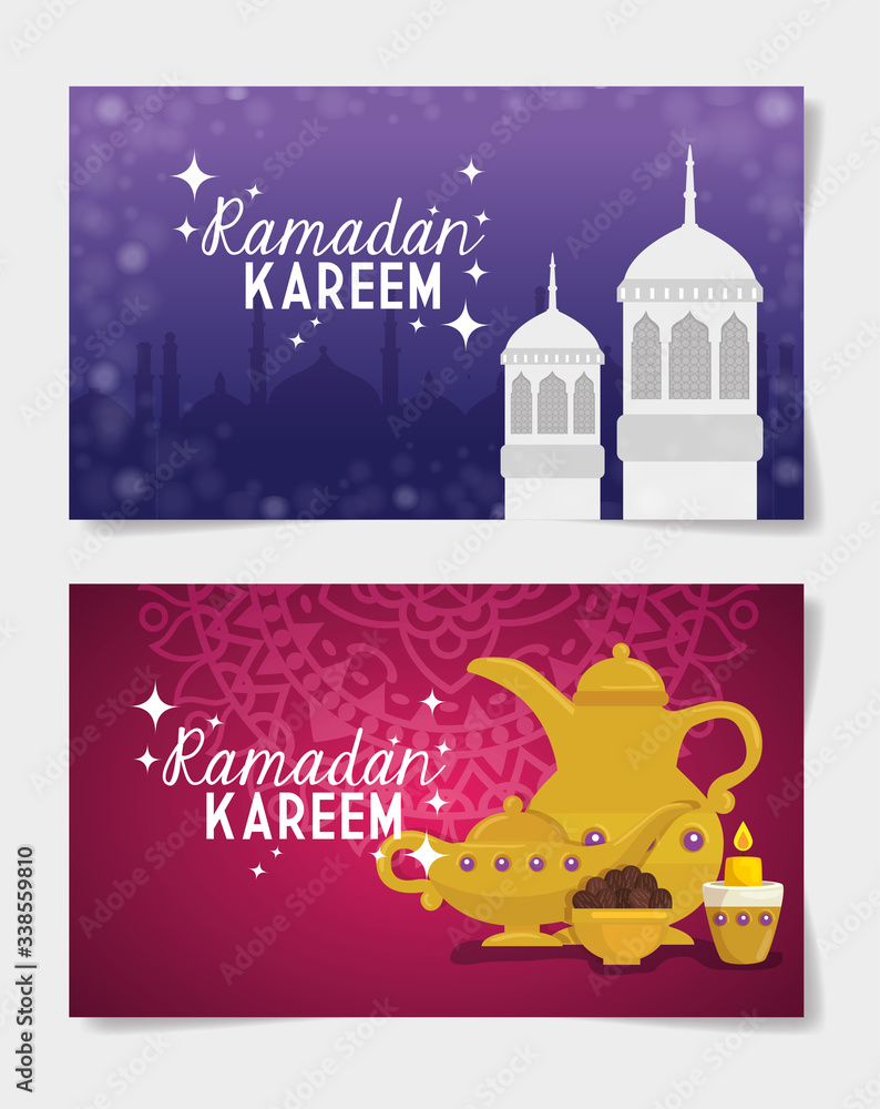 set of ramadan kareem posters with decoration vector illustration design set of ramadan kareem posters with decoration vector illustration design