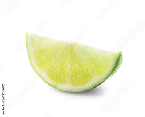 Slice of fresh lime on white background