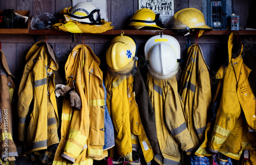 Foto Firefighter Coats and Hard Hats