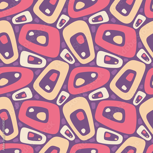 Background pink seamless pattern. Mid-century modern art vector abstract geometric wallpaper. Decorative ornament in retro vintage design style. Atomic stylized backdrop. 