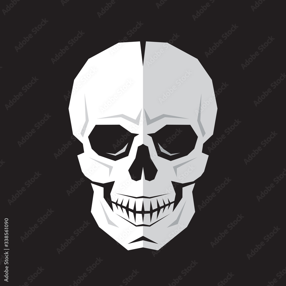 Fototapeta premium Skull sign vector illustration. Sceleton death concept logo. Danger virus symbol. Halloween Jolly Roger. Graphic design element. 