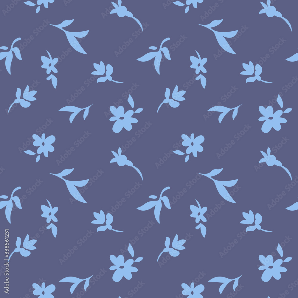 Cartoon flowers ornament with petals and leaves. Floral silhouettes. Seamless pattern made of small scattered daisies. Simple vintage botanical illustration. Textile and fabric usage, fashion design. Cartoon flowers ornament with petals and leaves. Floral silhouettes. Seamless pattern made of small scattered daisies. Simple vintage botanical illustration. Textile and fabric usage, fashion design.