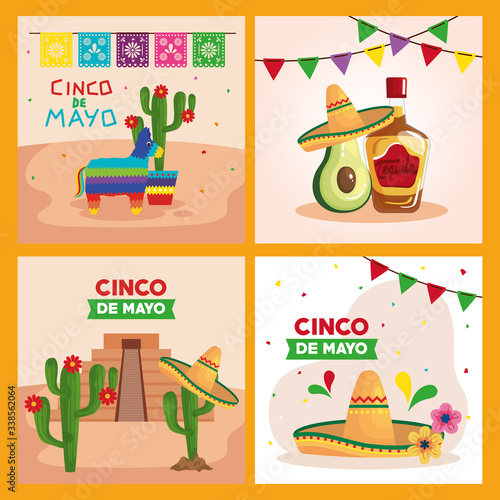 Mexican icon set design, Cinco de mayo mexico culture tourism landmark latin and party theme Vector illustration