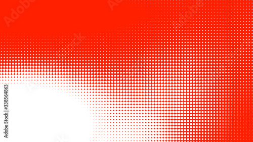 Dots halftone red white color pattern gradient texture with technology digital background. Dots pop art comics style. 