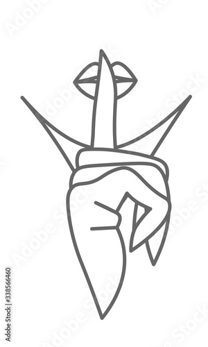 Line art of a hand with finger on the lips