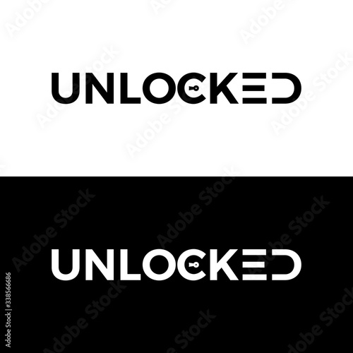 Unlocked Typography Word Letter Logo Design Vector Template. Unlocked Word Logo For Business Typography Design