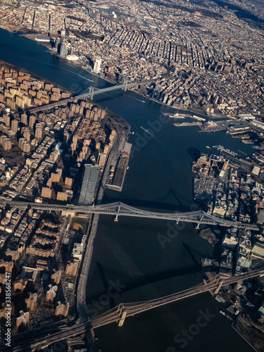 New York City Bridges from an Aerial View: Williamsburg Bridge, Manhattan Bridge and Brooklyn Bridge