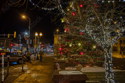 Christmas Lights on the main street of Downtown Sioux Falls, SD, USA 12-21-19