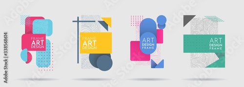 Vector illustration. Modern Art graphic. Minimalist geometric frame stylish. Halftone color. Flat shape. 80s, 90s retro elements for design invitations, gift card, flyers, banners, posters, brochures