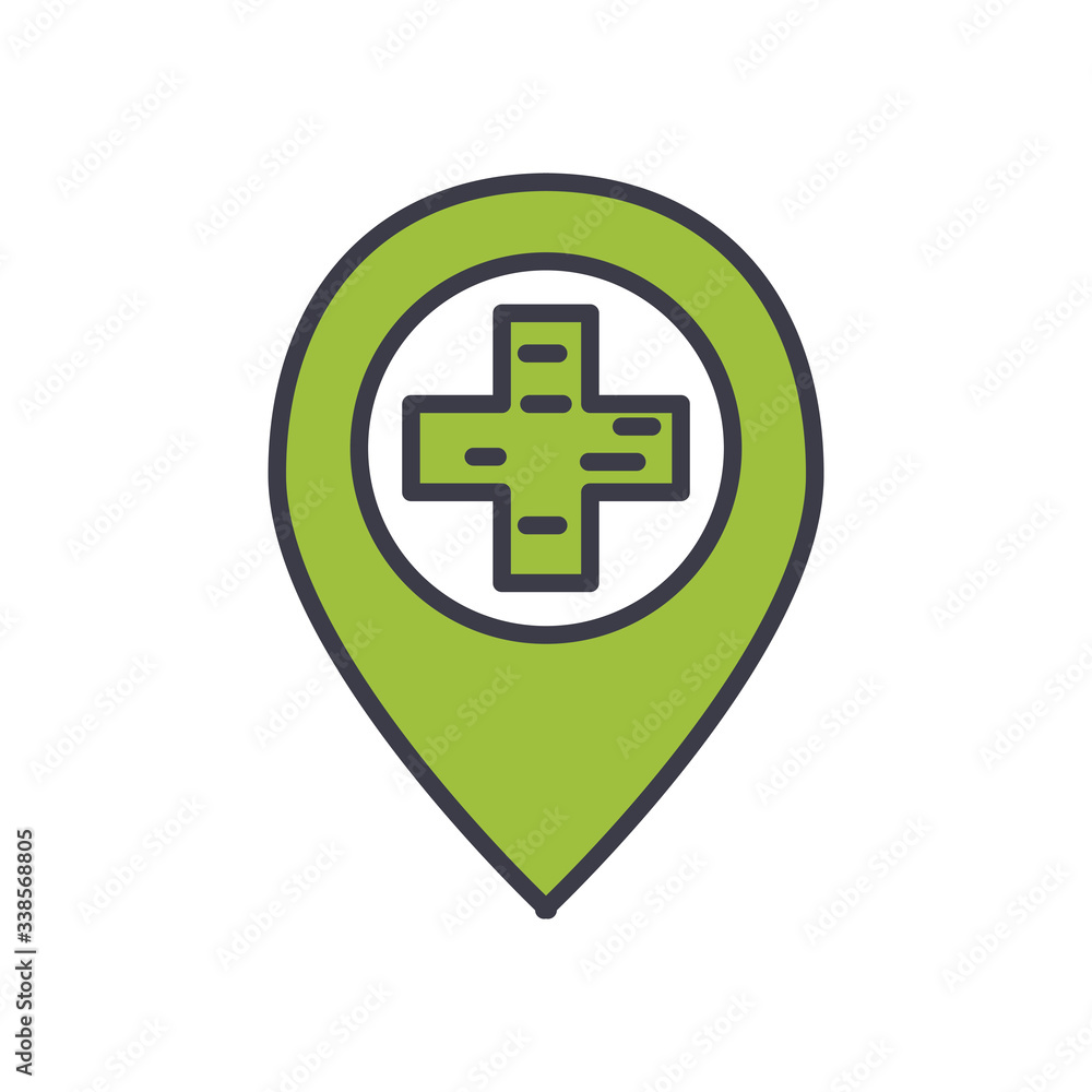 location pin with medical cross icon, flat style location pin with medical cross icon, flat style
