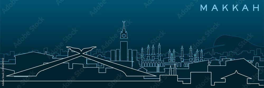 Naklejka premium Mecca Multiple Lines Skyline and Landmarks