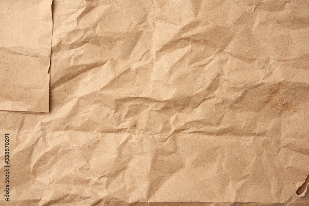 Obraz premium crumpled blank sheet of brown wrapping kraft paper, vintage texture for the designer