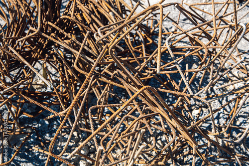 Rusty steel construction elements on a construction site