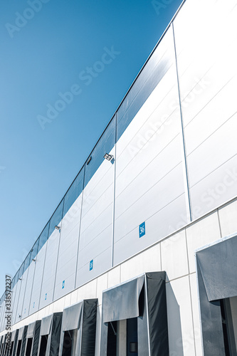 Loading ramp doors at distribution warehouse, logistic centre