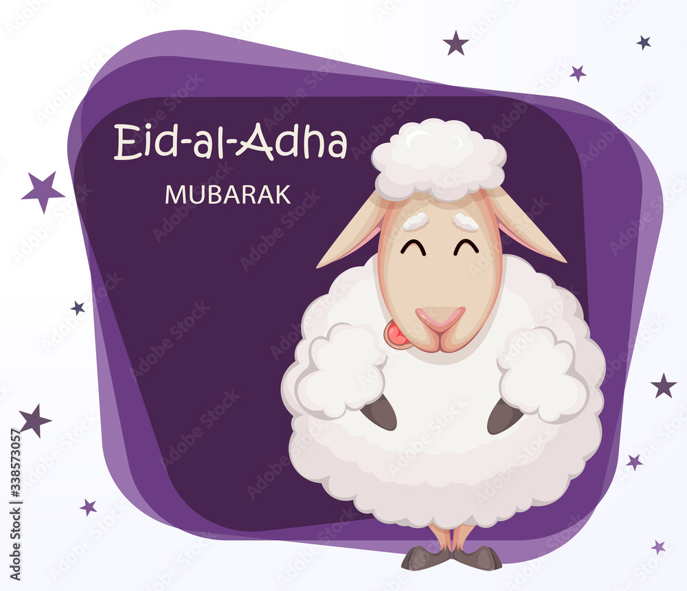 Eid al-Adha Mubarak. Funny cartoon ram. Stock Vector | Adobe Stock