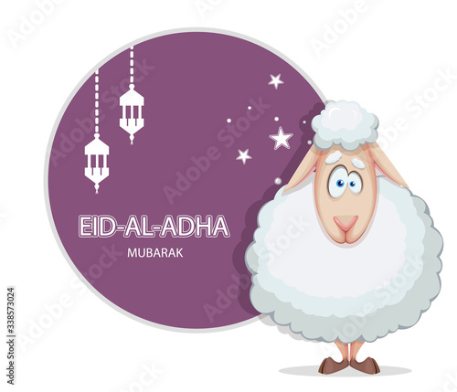 Eid al-Adha Mubarak. Funny cartoon ram.