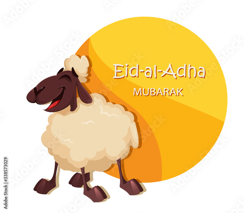 Eid al-Adha Mubarak. Funny cartoon ram.