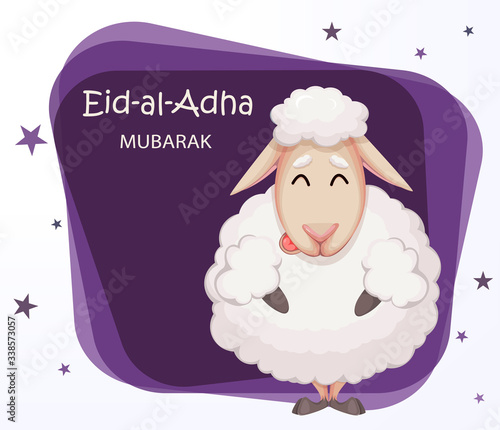 Eid al-Adha Mubarak. Funny cartoon ram.