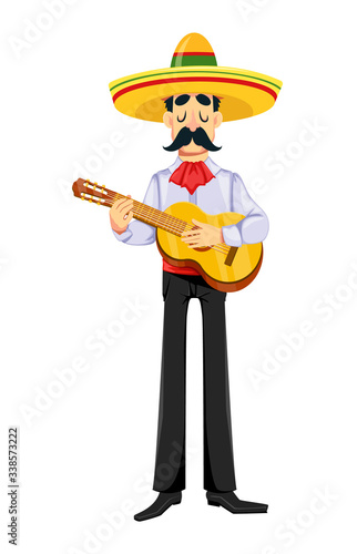 Mexican man in sombrero playing the guitar