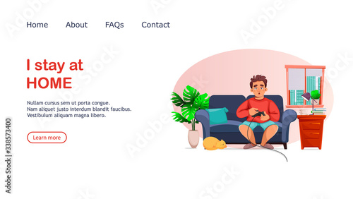 Stay at home concept. Man playing video games