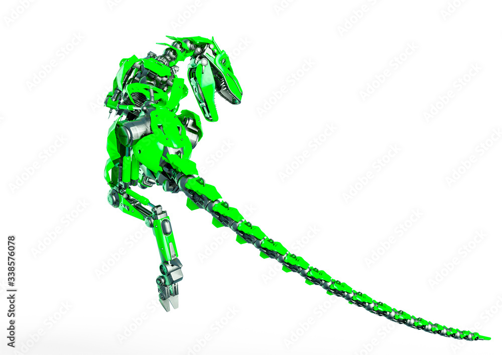 dino raptor robot is jumping on rear view dino raptor robot is jumping on rear view