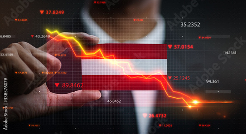 Photography Graph Falling Down in Front Of Austria Flag. Crisis Concept